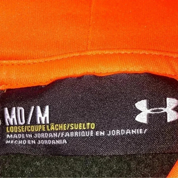UNDER ARMOUR Men's Loose Fit Olive Green Hoodie With Orange Chest Logo Sz Md/M - Picture 9 of 11
